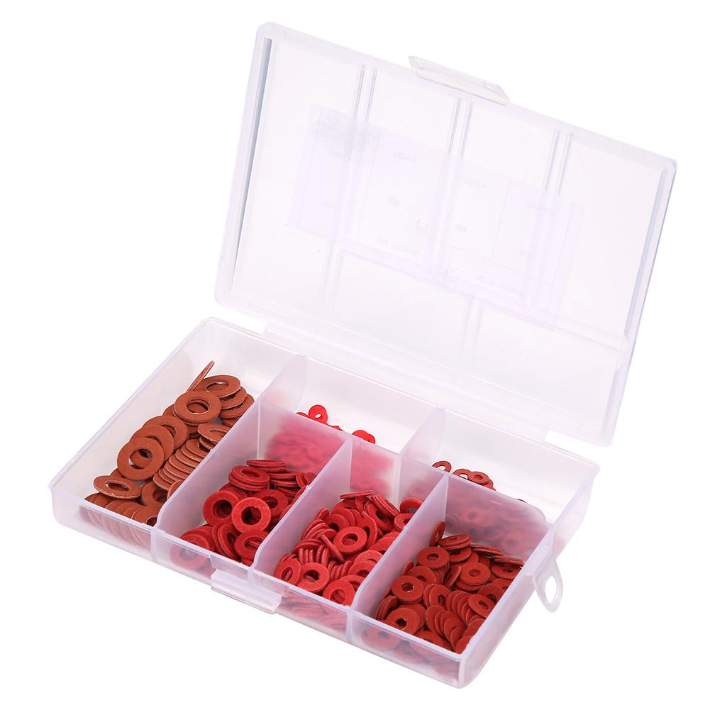 500Pcs Carbon Steel Plated White Zinc Red Insulation Flat Washer Set