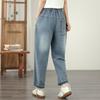 Taglie forti Vintage ricamo vita alta casual larghi Donna Primavera estate autunno jeans denim Pantaloni Harem