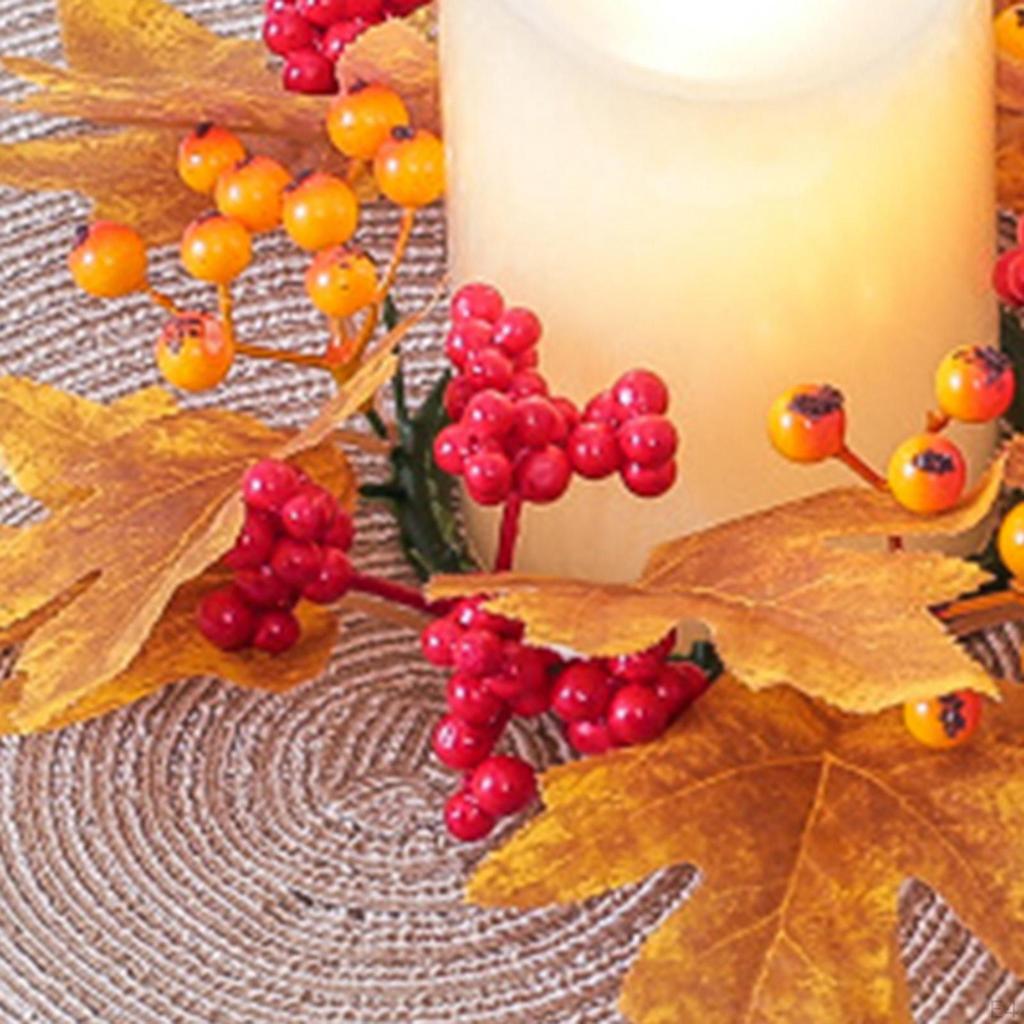 Artificial Maple Leaf Candle Garland Autumn Rings Fall Ring for Pillar Thanksgiving
