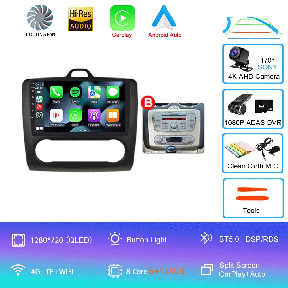 Android 14 Car Radio Autoradio For Ford Focus 2 Mk2 2004 - 2011 GPS Navigation Multimedia Player Carplay Stereo WIFI 360 Camera