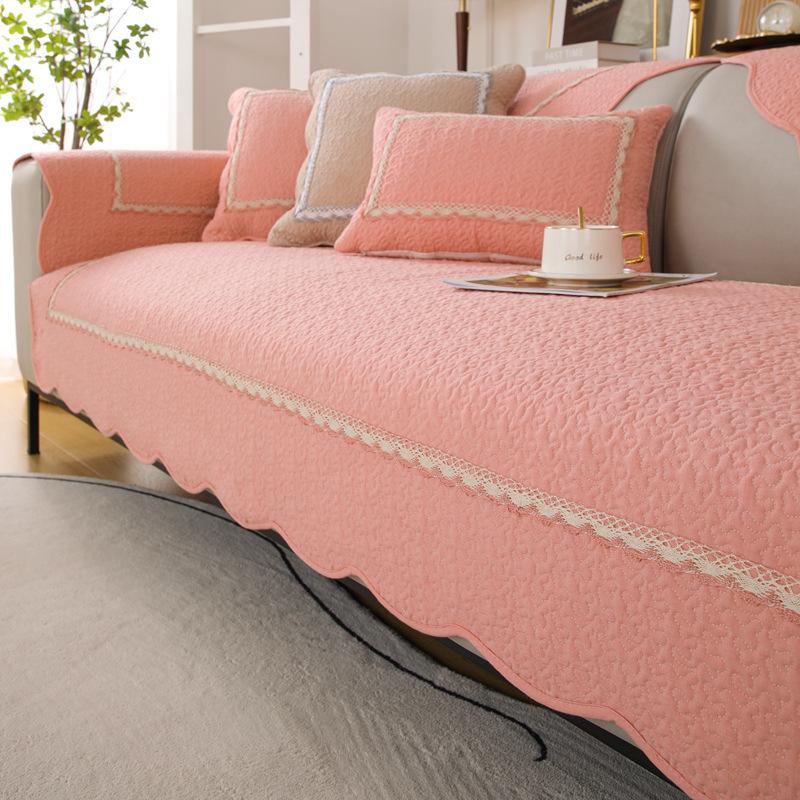 Solid Color Skin-Friendly Sofa Cover Wavy Edges Cushion Cover Wash Cotton Universal Living Room Sofa Cover Furniture Protection