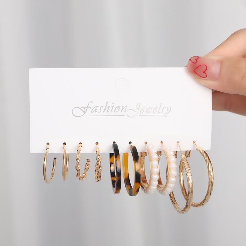 European and American Geometric Metal Hoop Earrings Set