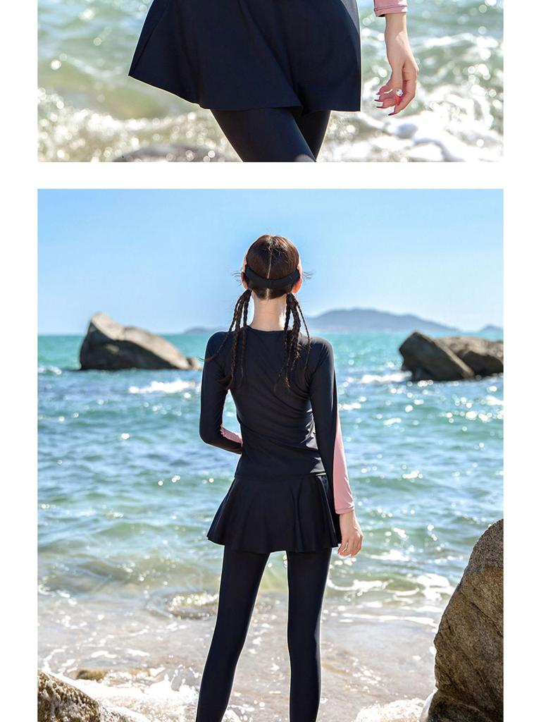 Set Costume da Bagno Sportivo da Donna 2025 a Quattro Pezzi con Maniche Lunghe Protezione Solare