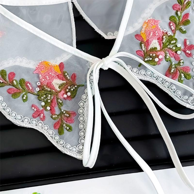 Embroidered Half Shirt Floral Collar Beads Spread Lapel Ancient Art Collar Sweet Shawl Floral Decorative Shawl