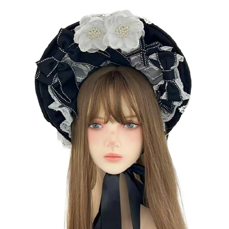 Romance Bonnet Hat Styling Headbands Lace Flower Hairhoop For Women Girl Anime Event Photoshoots And Costume Parties