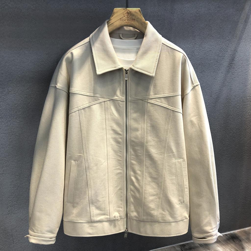 Washed Zipper Lapel Jacket Men's New Spring and Autumn Short Coat