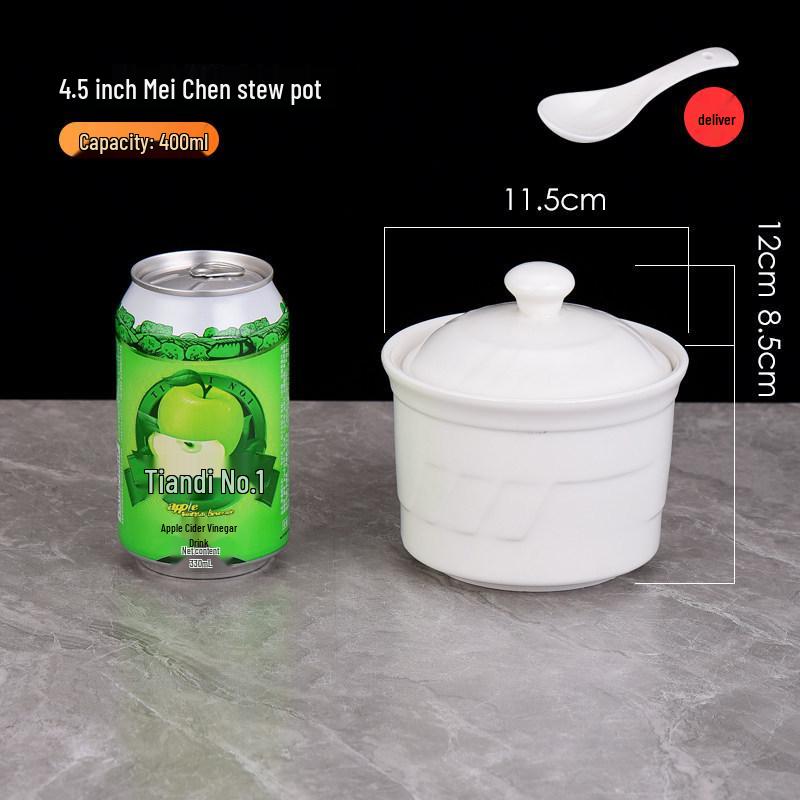 Pure White Ceramic Water-Bath Stew Pot with Gold Rim - Hotel & Commercial Grade, Ideal for Chinese Shaxian, Bird's Nest, and Steam Egg Dishes.