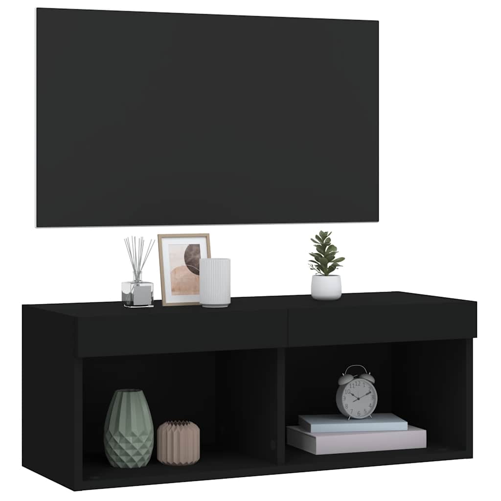 TV Cabinet with LED Lights Black 80 x 30 x 30 cm