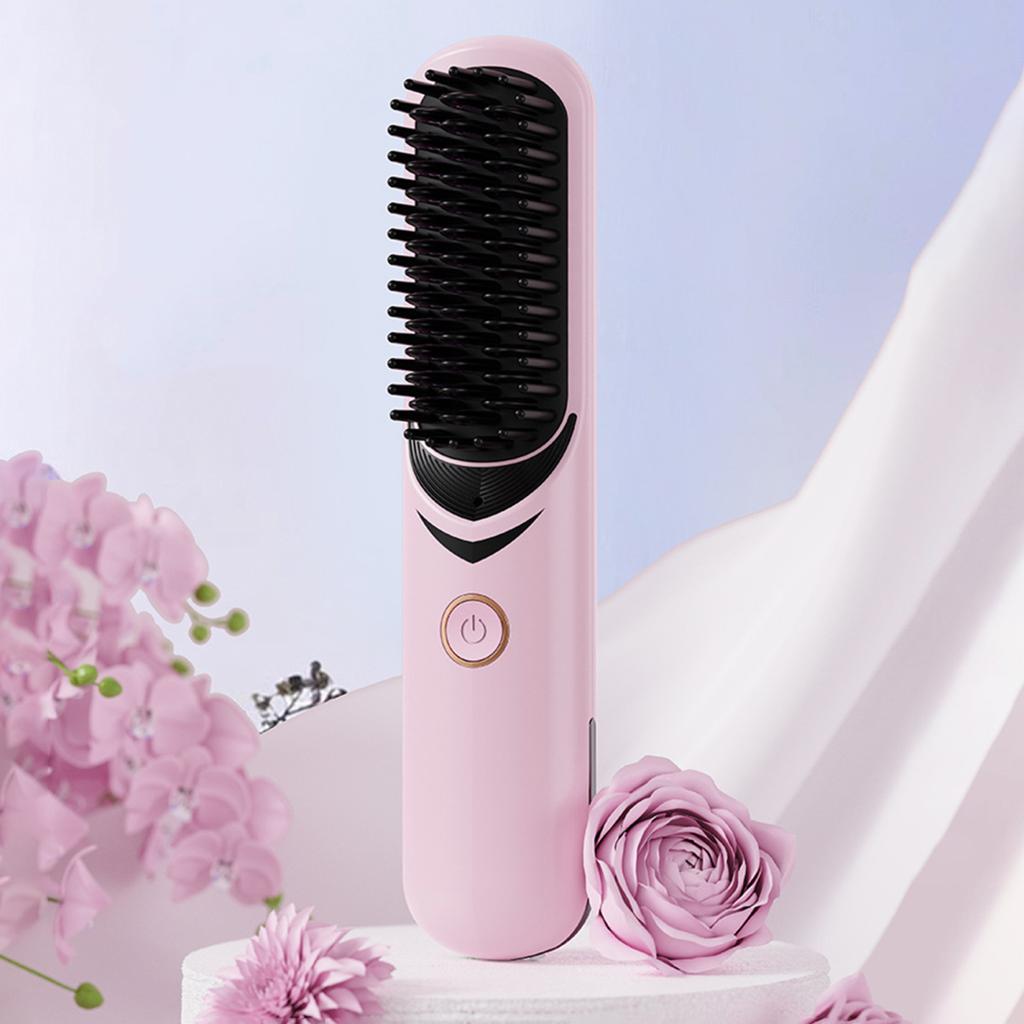Cordless Hair Straightener Brush 3 Temp Adjustable Fast Heating Portable Travel Negative Ion Hot Brush Electric Curly Hair Styling Detangling Comb