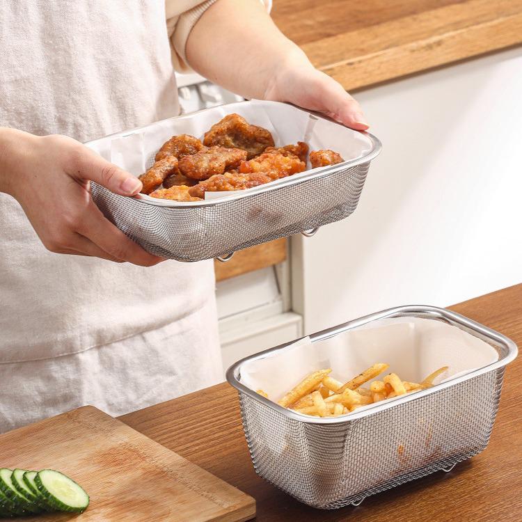 SP Sauce Stainless Steel Square Fry Basket with Stand and Oil Draining Tray