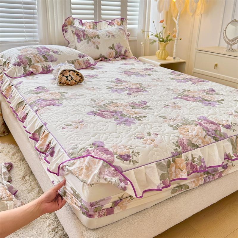 Skin-friendly Bedspread Simple Style Bed Cover Pure Cotton Mattress Protector Elastic Bed Linen cubre colchón (No Pillowcase)