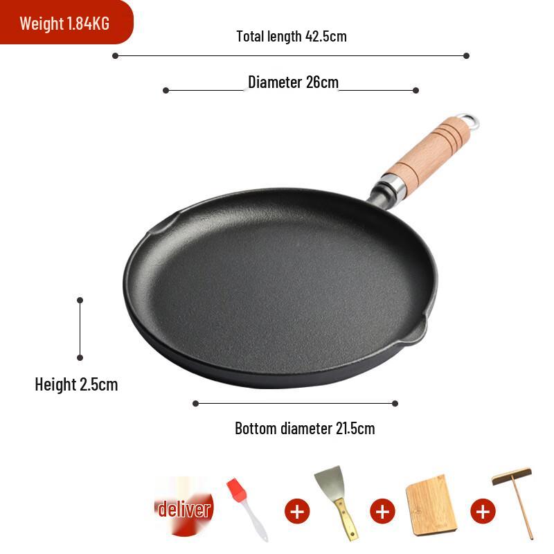 Lilang Uncoated Cast Iron 26cm Griddle Pan - 4-Piece Set