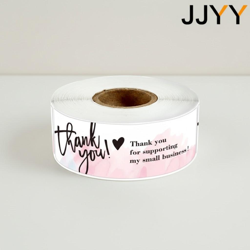 120PCS Roll Pink Floral Thank You Stickers Gift Box Sealing Labels Long Adhesive Decals Scrapbooking Decorative Paper