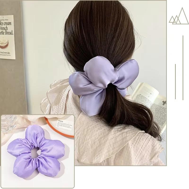 Soft Pillow Elastic Hair Band Scrunchie for Women Luxury Design Big Flower Filled Cotton Solid Satin Ponytail Ties Accessories