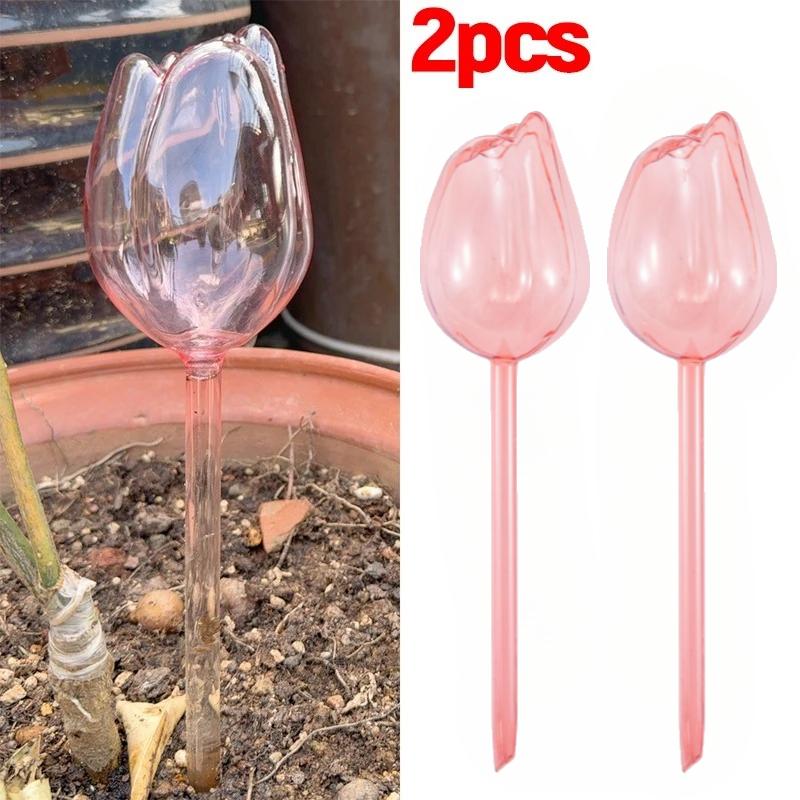 

1-6 шт. Рожеві тюльпани, рослини, поливальні кулі, для кімнатних та вуличних рослин, система автоматичного крапельного поливу, скляні вставки, самополивні колби, садові товари 2PCS