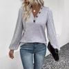 Women's V Neck Long Sleeve Top Loose Fit Urban Solid Color Button Decor Knit Blouse