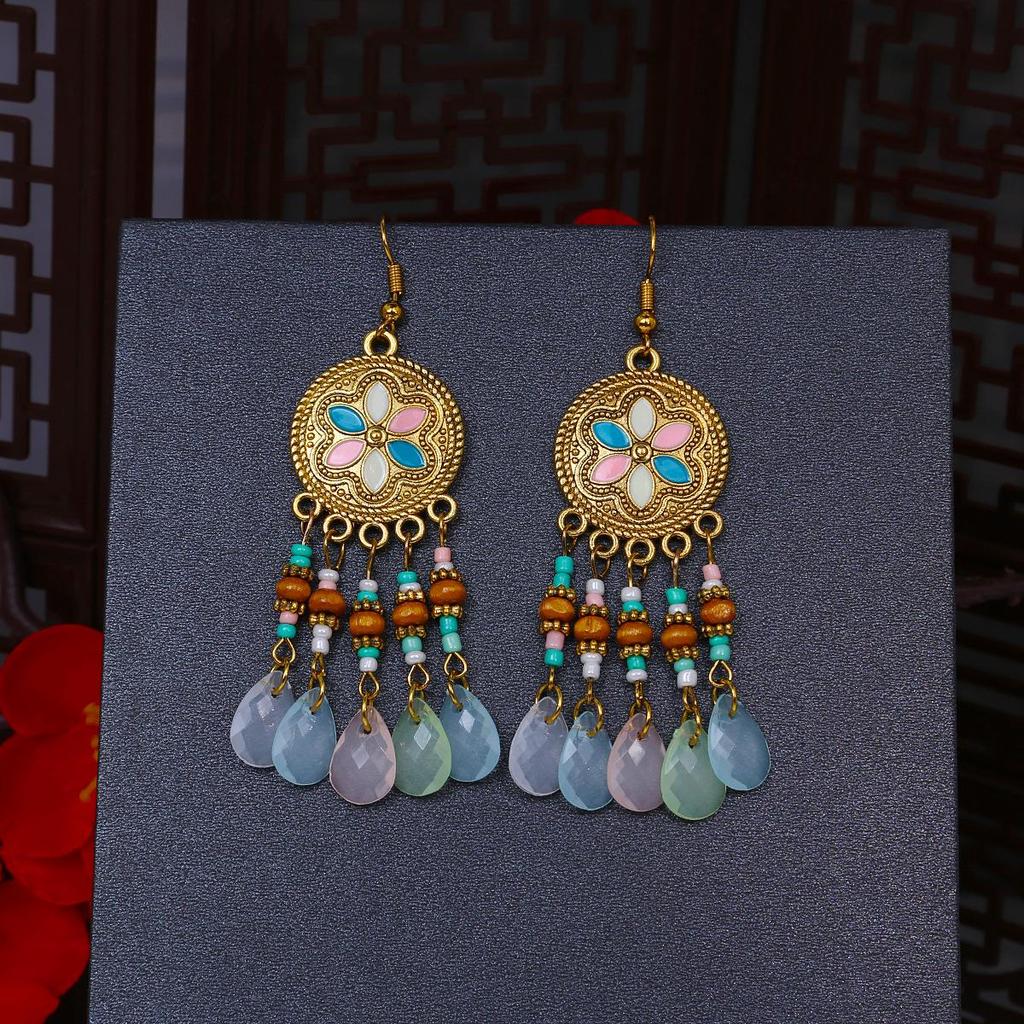 Brincos Boêmios de Borla Gota de Água: Estilo Étnico Retrô com Miçangas de Arroz Coloridas para Mulheres