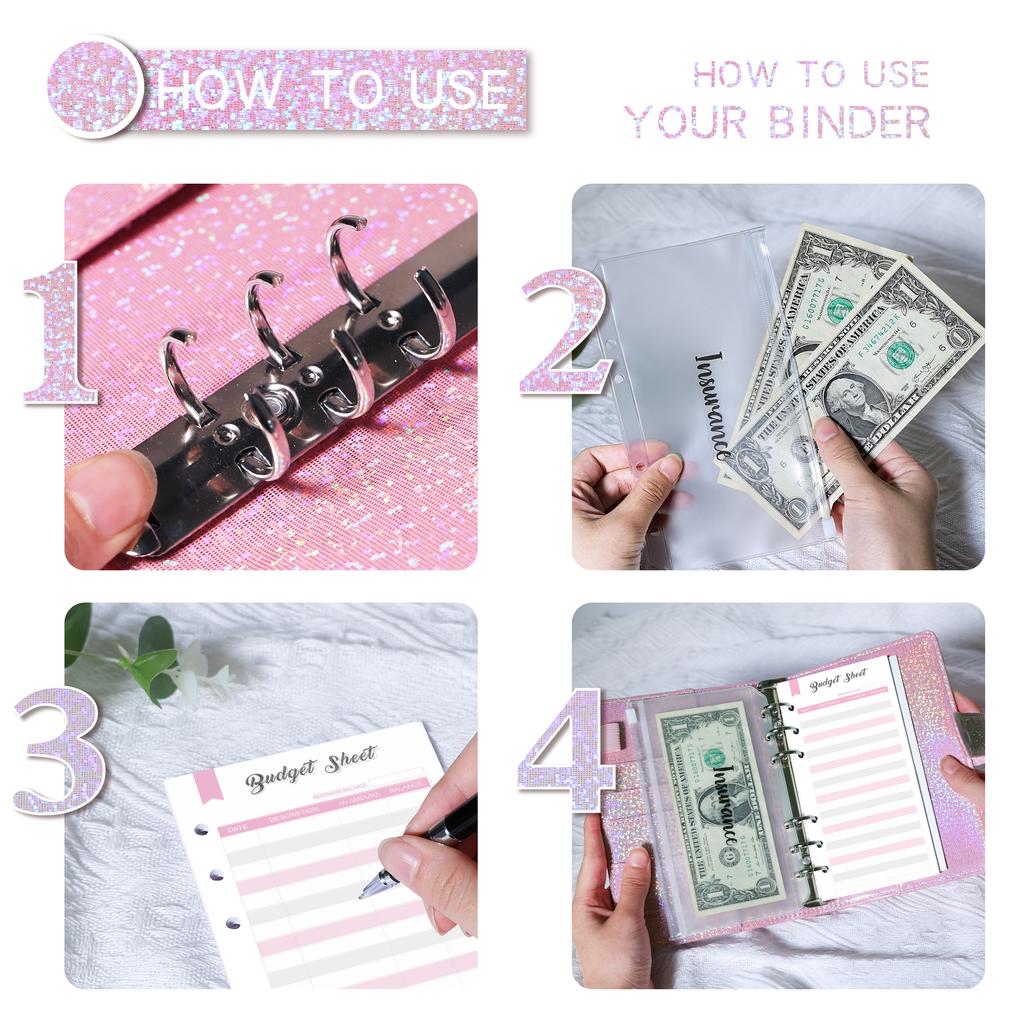 A6 Money Budget Planner Pořadač s obálkami na zip Peněžní obálky pro rozpočtování Money Organizer pro hotovostní rozpočet Binde