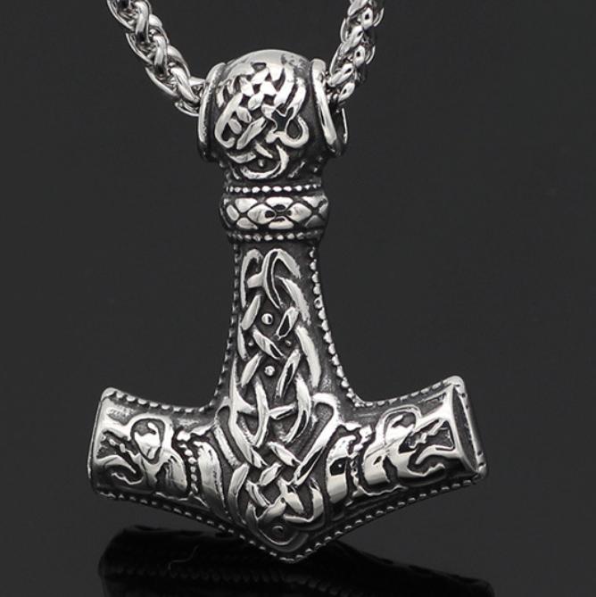 

Нержавеющая сталь + ветер викингов, винтажное ожерелье с молотом Тора, ожерелье с двойным ядом и драконом, модное мужское ожерелье Pure Pendant серебряный