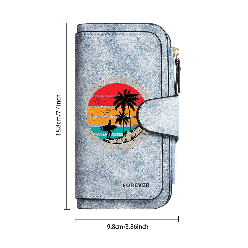 Vintage Surf Print Long Wallet Multi Card Slot Daily Casual Purse For Tropical Summer