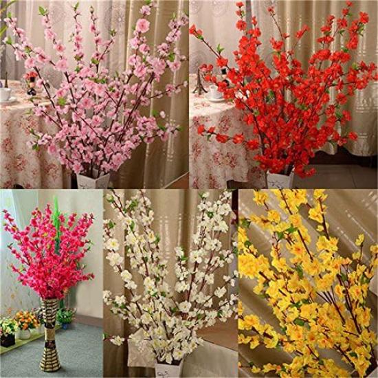 TRRAPLE Artificial Peach Blossom, Simulation Silk Cherry Blossom Branches 10 Pcs 26 Inch Cherry Plum Bouquet Branch Floral Arrangements for Home