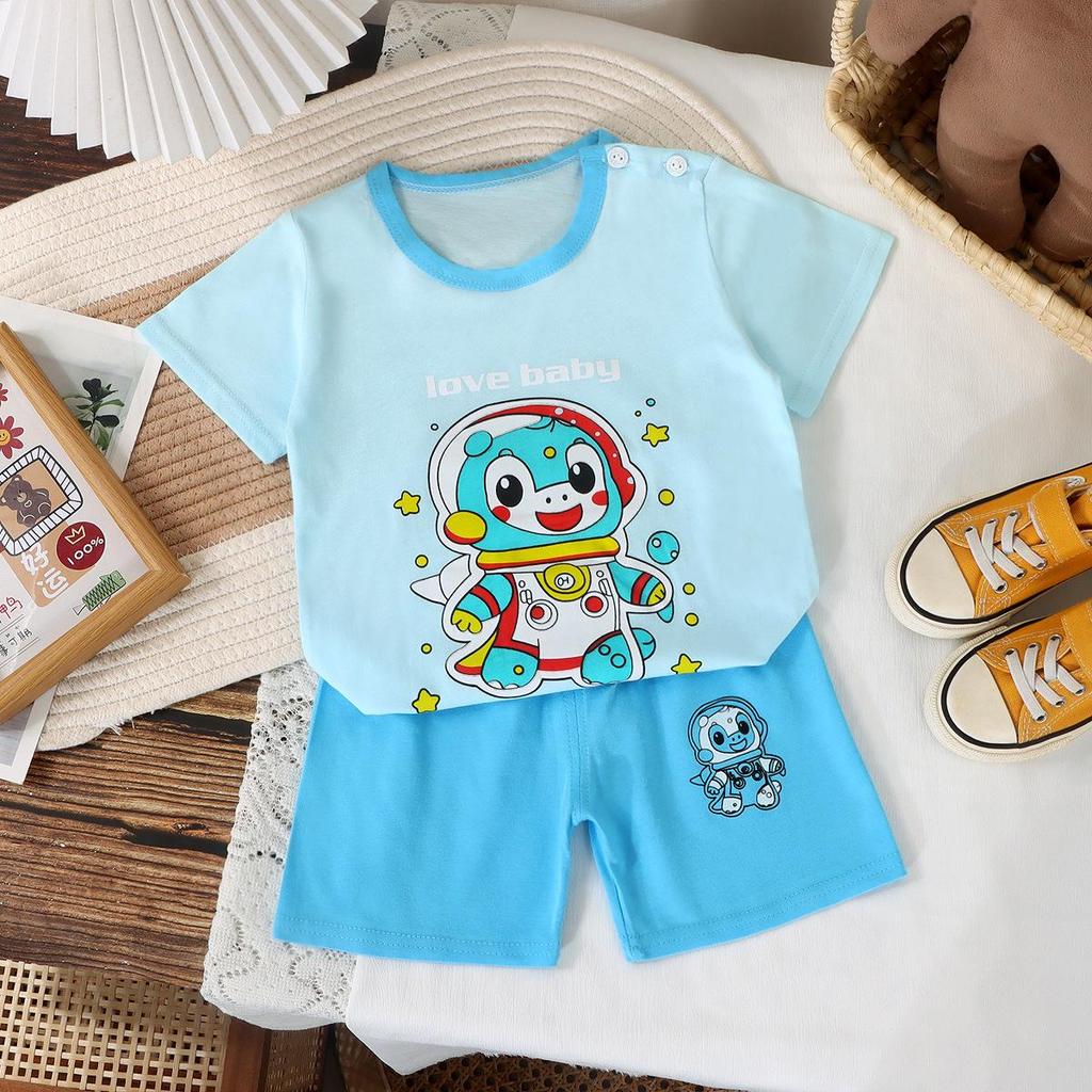 2025 New Kids' Short Sleeve Cotton Lounge Set - Boys' & Girls' Summer Activewear