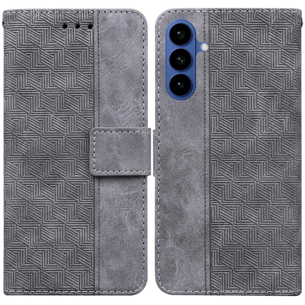 For Samsung Galaxy S26+ Case Geometry Pattern Leather Wallet Phone Cover with Wrist Strap
