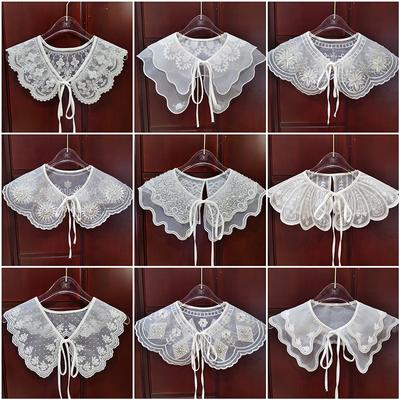 Double-Layer Organza Computer Embroidery Fake Collar Strap Bow Shawl Versatile Diy Collar