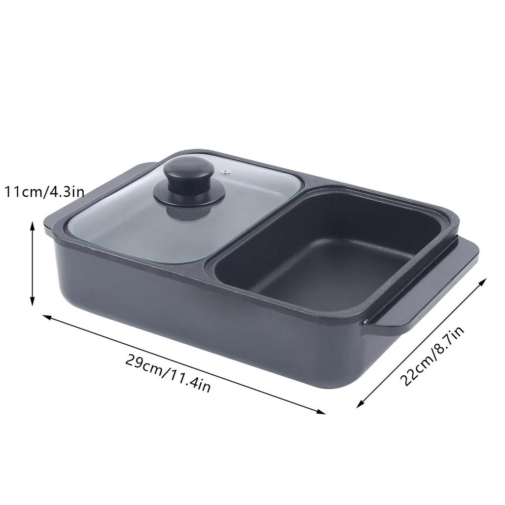 2-in-1 Indoor Antihaft-Elektro-Hot Pot und Pfanne, Tragbarer Multifunktionaler Rauchloser Koreanischer BBQ-Grill, Geeignet für 1-2 Personen