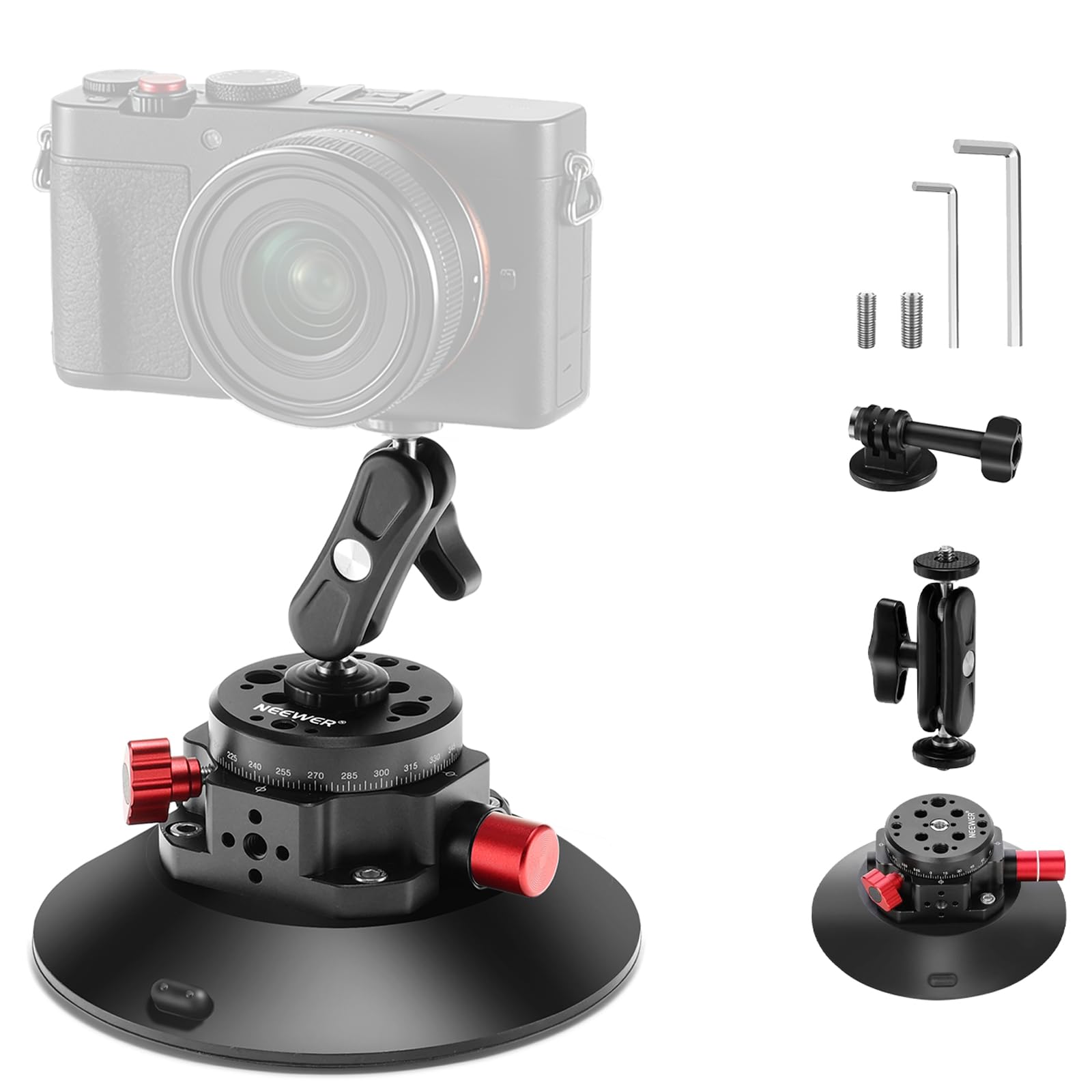 NEEWER 2-Pack Vacuum Suction Cup Mount 6-inch Ball Head Magic Arm Car Camera Smartphone Mount ARRI Holes CA013