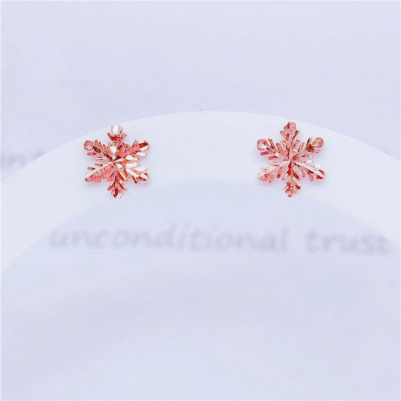 Purple Gold Shiny Small Snowflake Stud Earrings Temperament Fashion Color Gold Plated Rose Gold Stud Earrings
