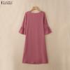 ZANZEA Women Square Collar 3/4 Sleeve Casual Lace Patchwork Elegant Dress