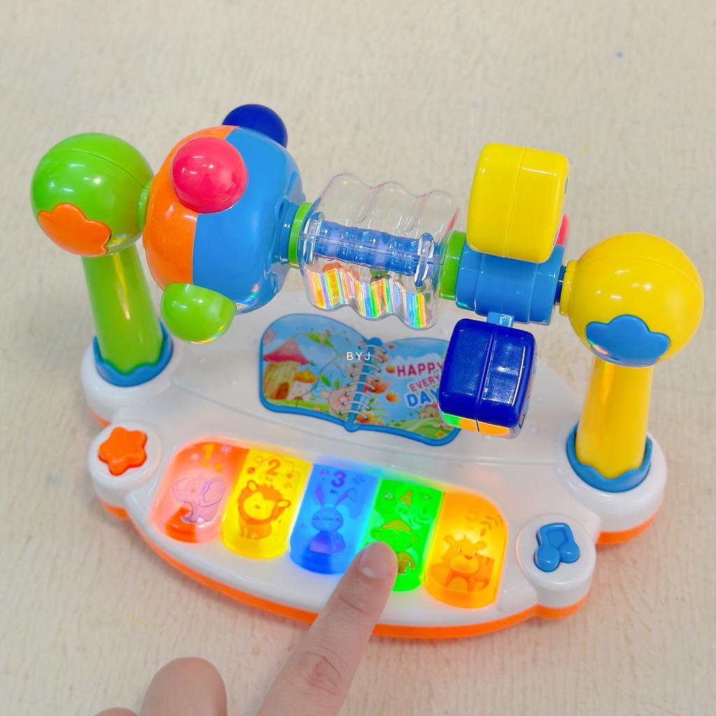 Baby Montessori Piano Toys Kids Rotating Music Keyboard with Light Sound Toys for Toddlers Early Educational Music Puzzle Toy