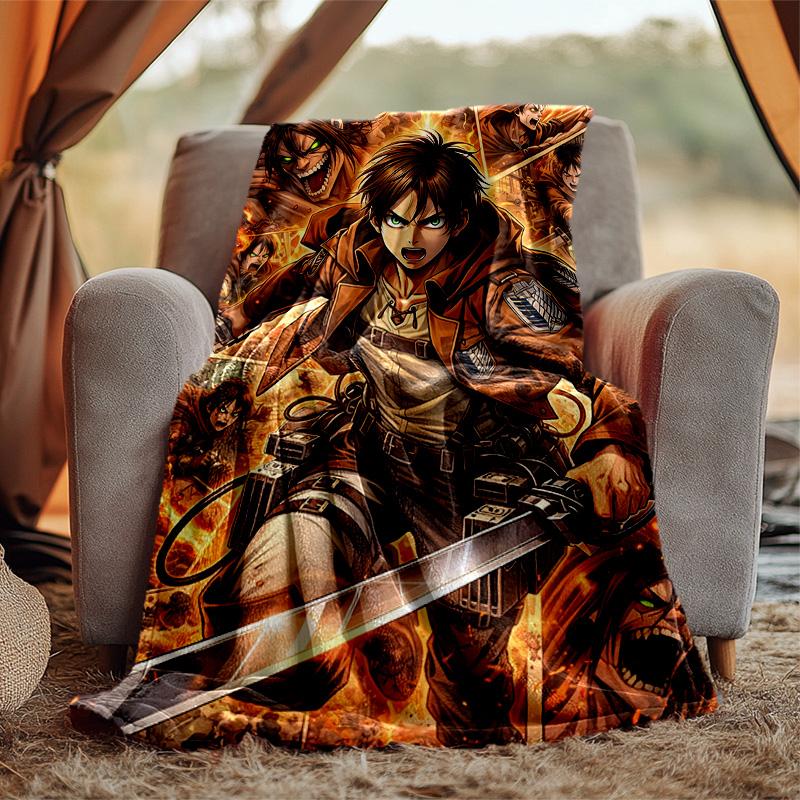 Eren Mikasa Flannel Blanket Soft Warm All-Season Throw, Design for Camping, Car Travel, Hiking Sofa, Bed, Office Perfect Gift for Parties