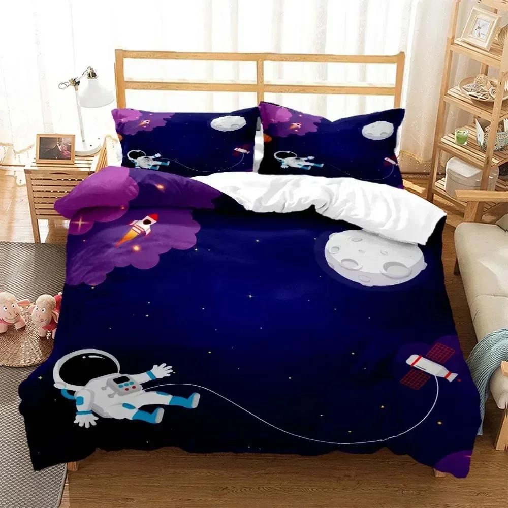 Tecknad Astronaut Digital Sängkläder Set Sovrum Mjukt Modernt Sängöverkast Bekväm Barn Påslakan Påslakan Ochörngott