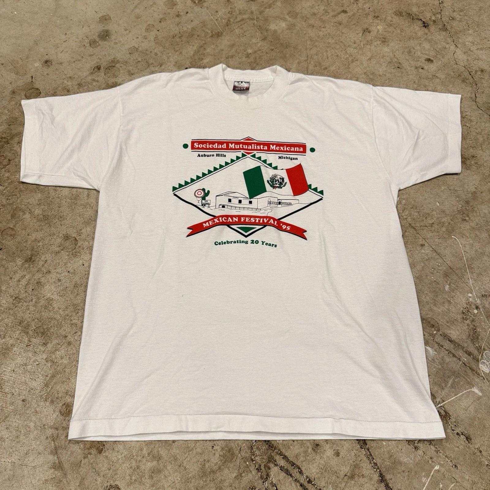 

Vintage 90s Mexican Festival Michigan Single Stitch T-Shirt Mens XL White S