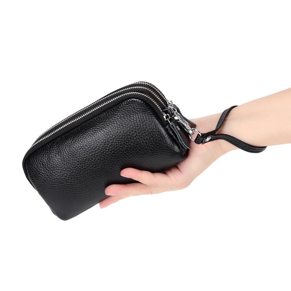 Women Long Wallet Genuine Leather 3-Layer Zipper Purse Bag Large Capacity Wristlet Clutch Wallets Phone Bag Money Purses