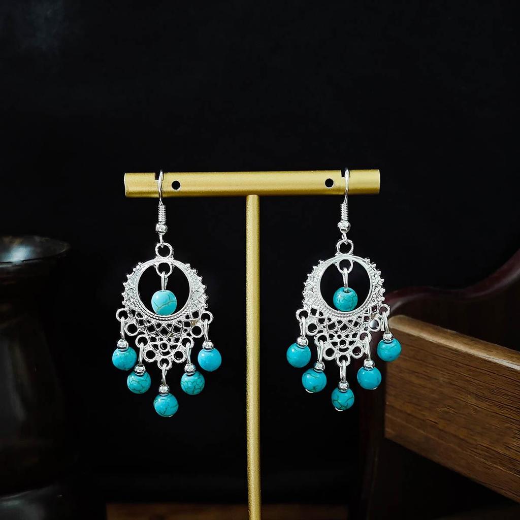 Ethnic Imitation Miao Silver Feather Tassel Earrings - Colorful and Stylish