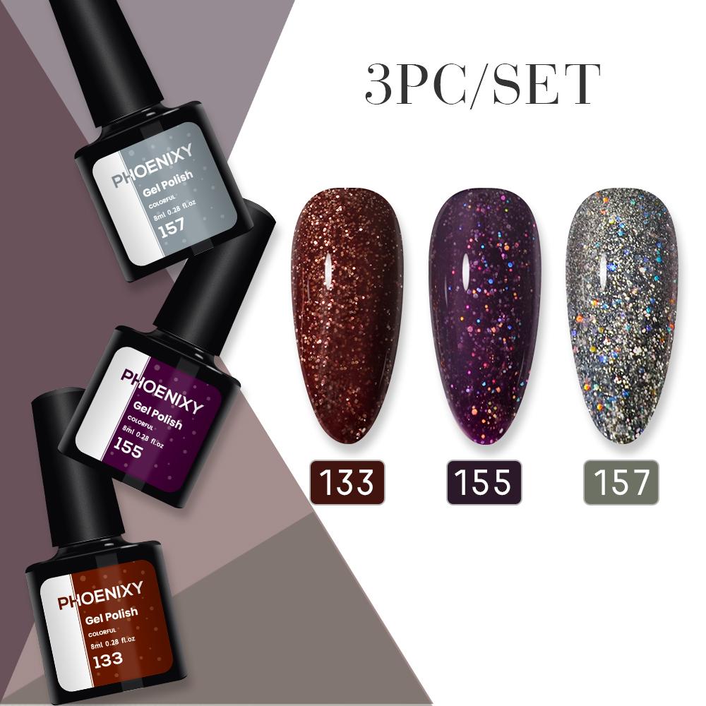 PHOENIXY 3dílná sada gelů na nehty Pure Color Sada gelových laků na nehty pro manikúru Nails Art Soak Off Gel Kit pro nehtový salon DIY doma