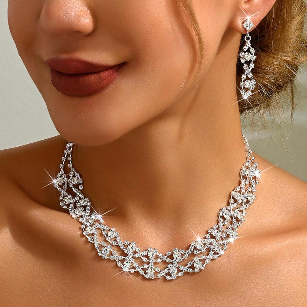 High-End Luxury Rhinestone Bridal Necklace & Earring Set