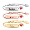 Free Enraving Heart Bracelet Girl Boy , Adjustable Stainless Steel Chain, Personalized Name Date Birthday Gift Not Allergenic
