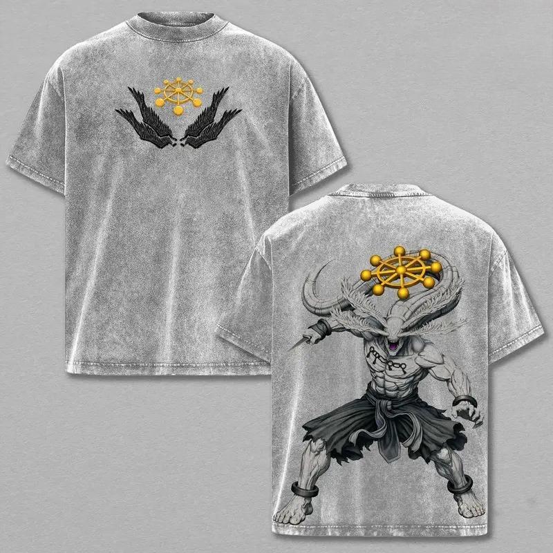 Mahoraga Jujutsu Kaisen Clothing Men Short Sleeve Manga T-shirts Vintage Washed T Shirt Casual Cotton Tee Harajuku Male Tshirt