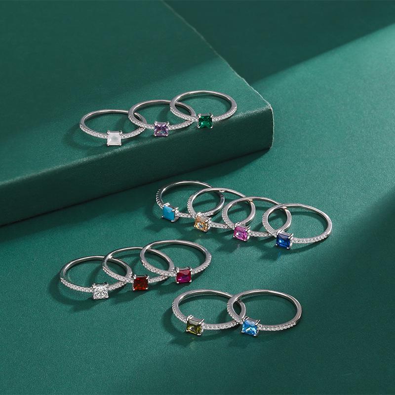 12 Birthstone 925 Sterling Silver Women's Zircon Ring - Elegant Red Book Style Jewelry, Perfect Birthday Gift