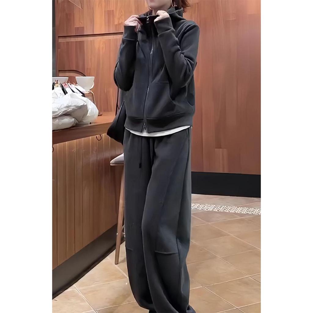 2025 Women's Plus Size Casual Two-Piece Set: Sweatshirt Jacket & Wide Leg Pants for Autumn/Spring
