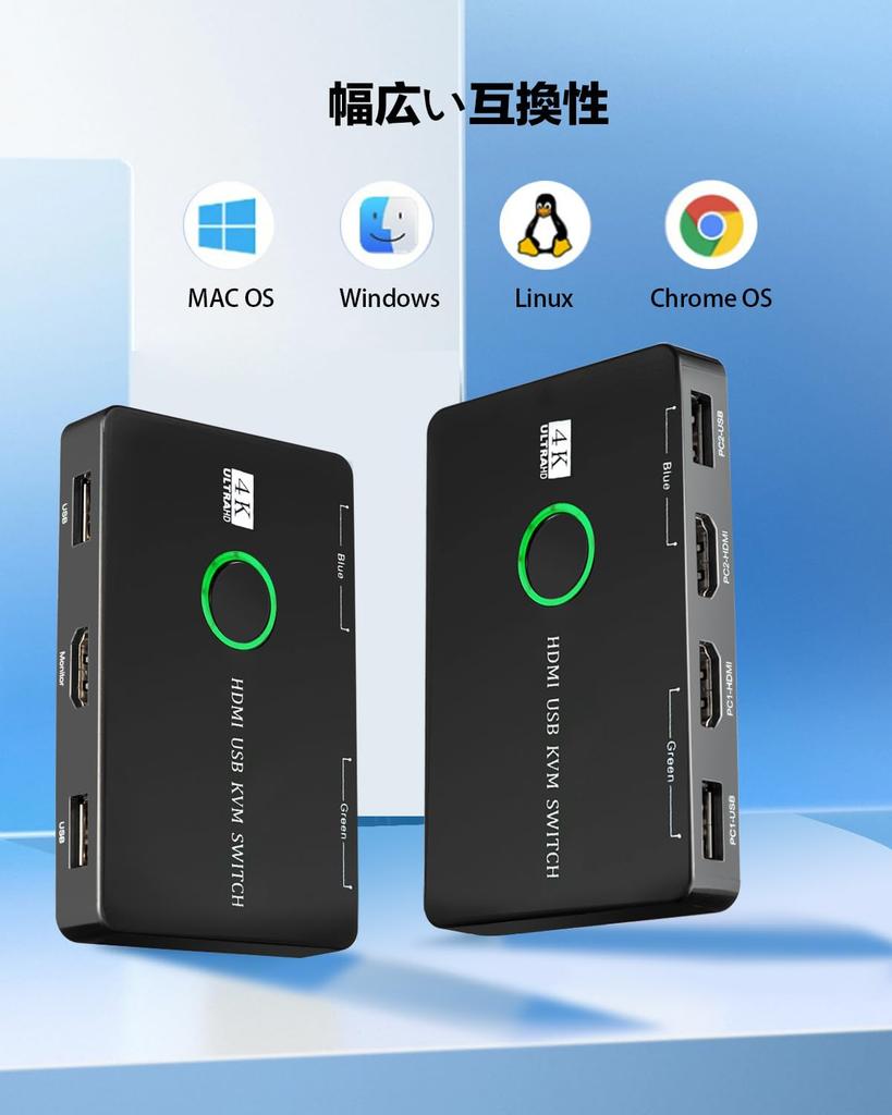 NUIKOTI HDMI KVM Switch - 2 Inputs, 1 Output, Supports 4K@60Hz, USB Switch for Two Computers, Shares Keyboard, Mouse, Printer and One HD Monitor, Incl