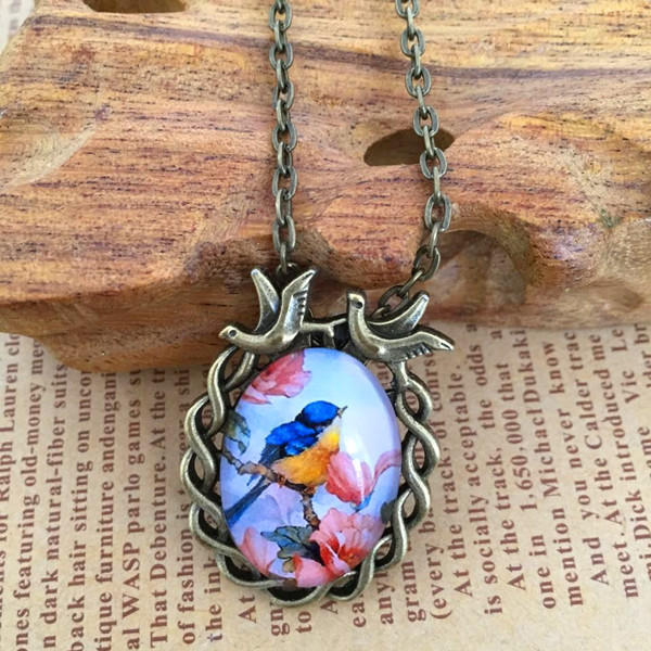 Ebay Fashion Vintage Copper Time Gem Forest Bird Necklace Sweater Chain