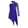Vestido de dança lírica para meninas, vestido único de manga comprida com bainha assimétrica, malha de ginástica