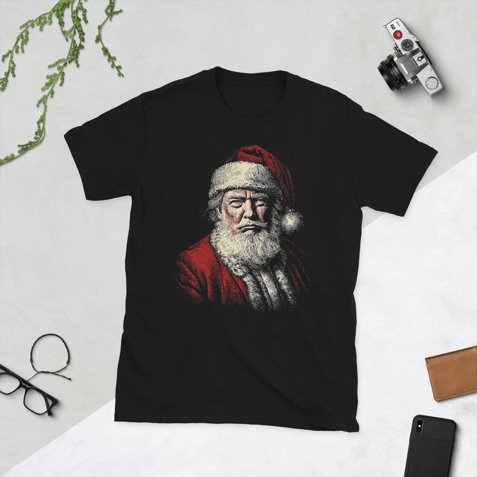 Vintage Trump Santa Face Art Funny Christmas Holiday Design T-Shirt M