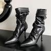 Autumn Design Pleated Women Ankle Boots Sexy Thin High Heels Pointed Toe Shoes Modern Short Botas Mujer