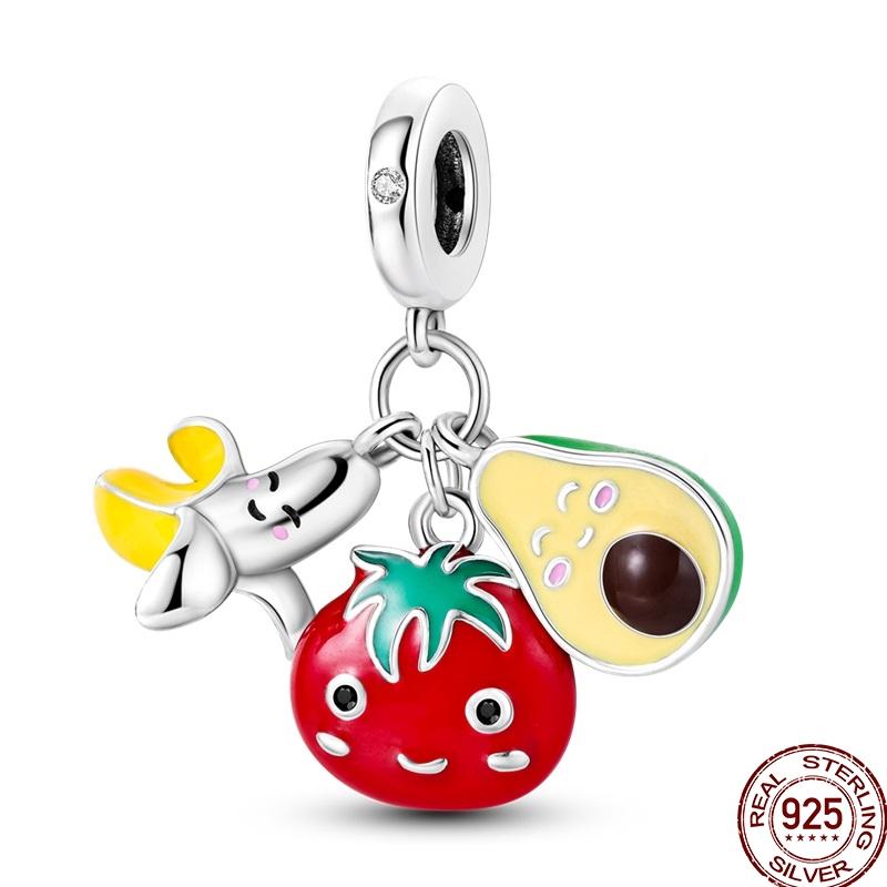 Newstering Copper Cherry Strawberry Fruit Series Charms Beads Fit 3Mm Original Bracelets Diy Birthday Jewelry Gifts